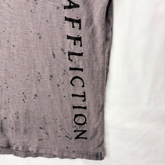 Affliction Y2K Size S Henley Shirt Tee Gothic Rock Cross Distressed Velvet Gray - Picture 4 of 12